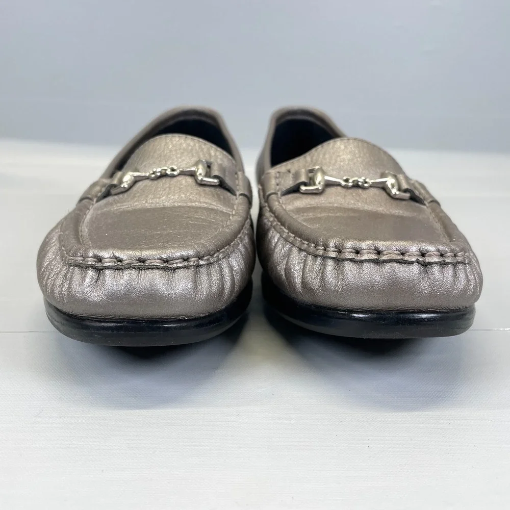 SAS Metro Horsebit Loafers Womens Size 9.5 M Gray Silver Leather Tripad Shoes